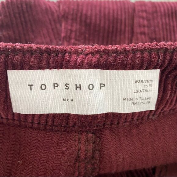 TOPSHOP-BURGUNDY Corduroy High Rise Mom Pants - Picture 11 of 11
